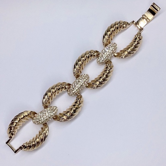 Banana Republic Jewelry - Banana Republic Bracelet, Chunky Gold Plated Heavy Wide Chain with Rhinestones